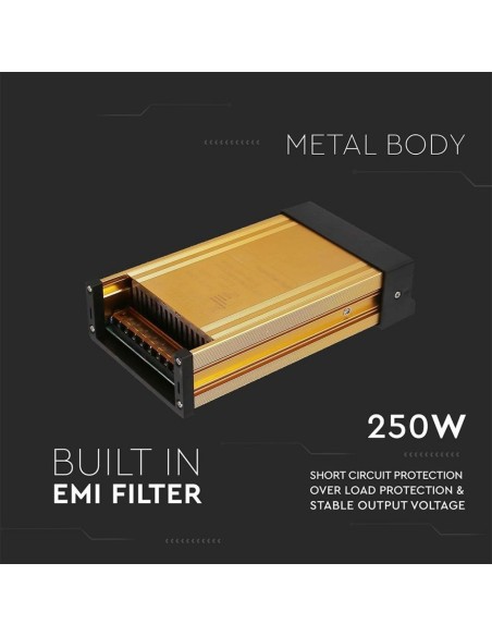 Fuente de alimentación conmutada en carcasa metálica, 250 W, CA 100-264 V, CC 12 V 20 A, IP45 - V-TAC 3232 VT-21151