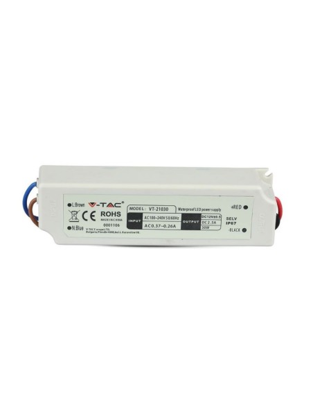 Alimentation à découpage, 30W, AC 100-240V, DC 12V 2.5A, IP67 - V-TAC 3271 VT-21030