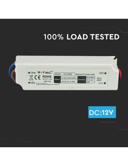 Schaltnetzteil, 30W, AC 100-240V, DC 12V 2.5A, IP67 - V-TAC 3271 VT-21030