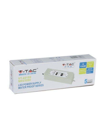 Alimentation à découpage, 150W, AC 100-240V, DC 12V 12.5A, IP67 - V-TAC 3250 VT-22155