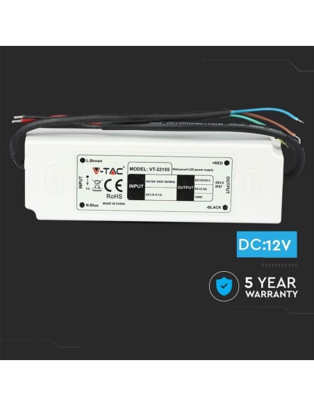 Fuente de alimentación conmutada, 150 W, CA 100-240 V, CC 12 V 12,5 A, IP67 - V-TAC 3250 VT-22155