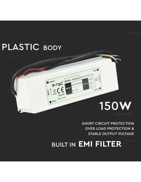Schaltnetzteil, 150W, AC 100-240V, DC 12V 12.5A, IP67 - V-TAC 3250 VT-22155