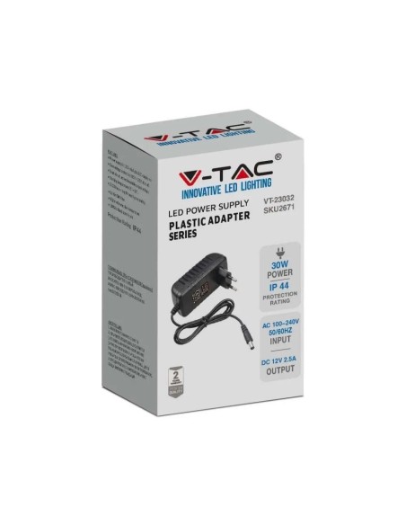 Switching power supply 12Vdc 2,5A, plug 5,5x2,1mm - V-TAC 2671 VT-23052