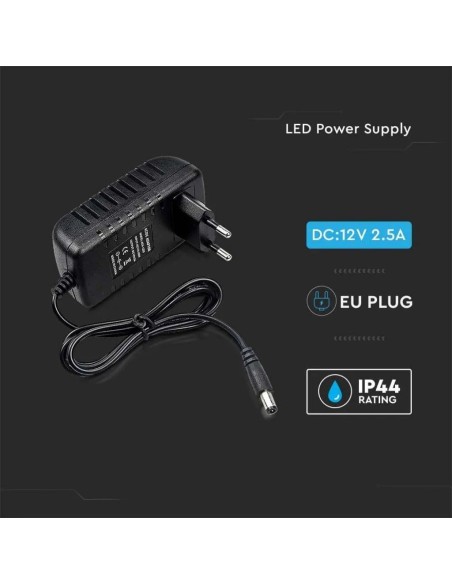 Switching power supply 12Vdc 2,5A, plug 5,5x2,1mm - V-TAC 2671 VT-23052