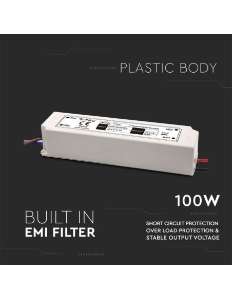 Switching power supply, 100W, AC 100-240V, DC 12V 8A, IP67 - V-TAC 3236 VT-22101