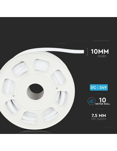 Strip led Neon Flex 24V, 10 metri, SMD2835, 8W/m, 120 led/m, IP65, larghezza 9mm - V-TAC VT-2835