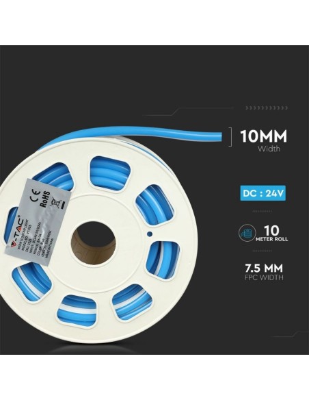 Neon Flex LED Strip 24V, 10 meter, SMD2835, 8W/m, 120 leds/m, IP65, breedte 9mm - V-TAC VT-2835