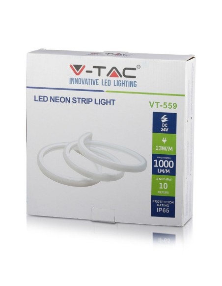 Neon Flex LED Strip 24V, 10 meter, SMD2835, 13W/m, 120 leds/m, IP65, breedte 8mm - V-TAC VT-559
