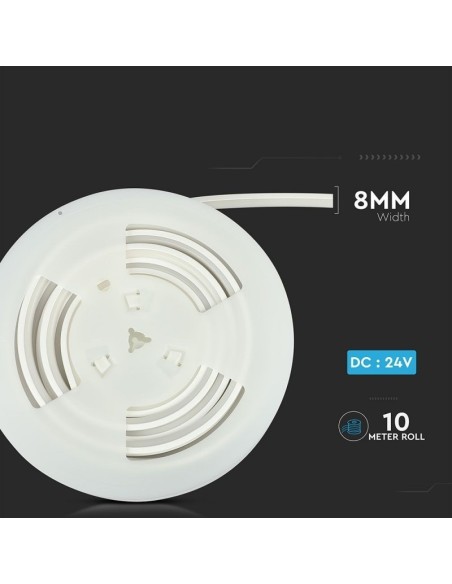 Neon Flex LED-Streifen 24V, 10 Meter, SMD2835, 13W/m, 120 leds/m, IP65, Breite 8mm - V-TAC VT-559