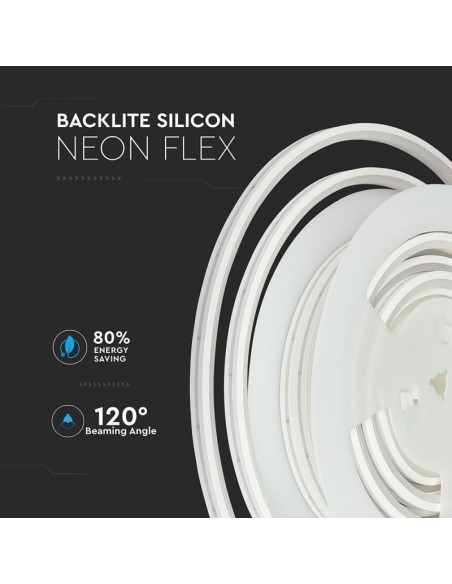Neon Flex LED Strip 24V, 10 metres, SMD2835, 13W/m, 120 leds/m, IP65, width 8mm - V-TAC VT-559