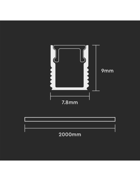 Aluminium profiel voor LED-strips, grijs, 2000x7,8x9mm, lineair, gesatineerde afdekking - V-TAC 2903 VT-8136