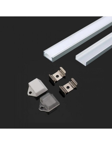 Perfil de aluminio para tiras LED, blanco, 2000x15,5x5,9mm, lineal, cubierta satinada - V-TAC 3370 VT-9327
