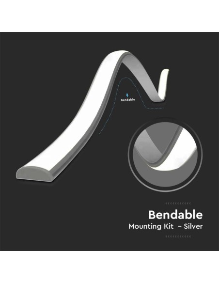 Profilé flexible en aluminium pour bandes LED, blanc, 2000x18x6mm, linéaire, revêtement satiné - V-TAC 2909 VT-8138