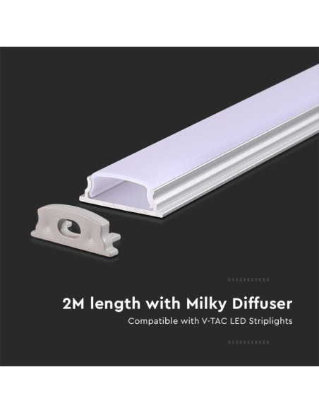 Perfil flexible de aluminio para tiras LED, blanco, 2000x18x6mm, lineal, cubierta satinada - V-TAC 2909 VT-8138