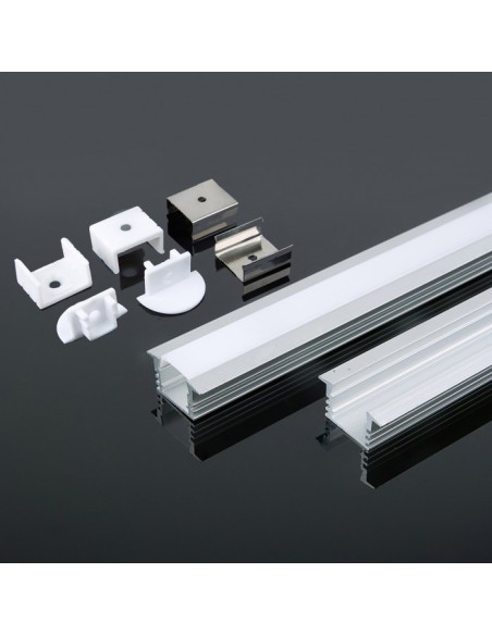 Profilé aluminium à encastrer pour bandes LED, gris, 2000x24,5x12,2mm, linéaire, revêtement satiné - V-TAC 3357 VT-8115