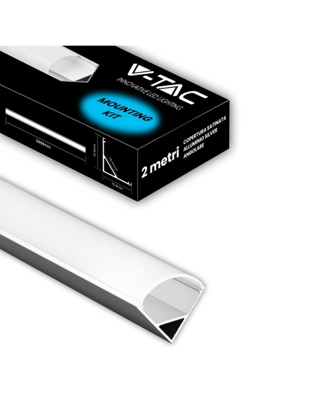 Profilo in alluminio per strisce led, grigio, 2000x15,8x15,8mm, angolare, copertura satinata - V-TAC 3353 VT-8109