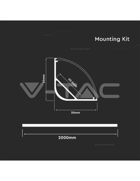 Profilo in alluminio per strisce led, grigio, 2000x30x30mm, angolare, copertura satinata - V-TAC 3363 VT-8105