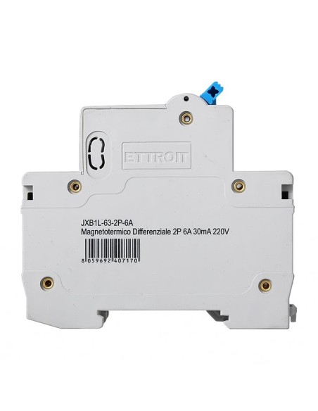 Fehlerstrom-Schutzschalter 1P+N, 2 Module, 220Vac, 6A, 30mA, 4.5KA - Ettroit JXB1L-63-2P-6A-4.5KA