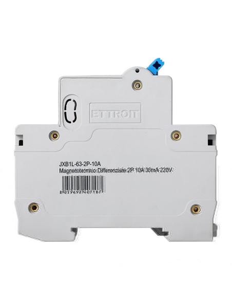 Disjoncteur à courant résiduel 1P+N, 2 modules, 220Vac, 10A, 30mA, 4.5KA - Ettroit JXB1L-63-2P-10A-4.5KA