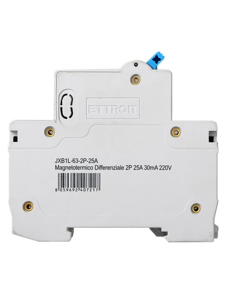Fehlerstrom-Schutzschalter 1P+N, 2 Module, 220Vac, 25A, 30mA, 4.5KA - Ettroit JXB1L-63-2P-25A-4.5KA