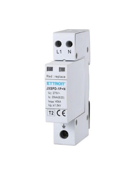 Parafoudre 1P+N, limitation SPD, 1 module, 275Vac, Type T2, 20KA, 40KA - Ettroit JX5520