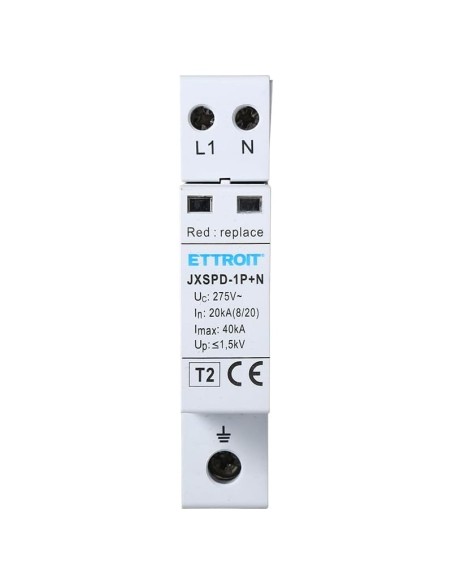 Parafoudre 1P+N, limitation SPD, 1 module, 275Vac, Type T2, 20KA, 40KA - Ettroit JX5520