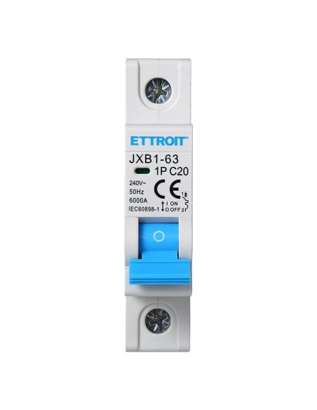 Thermal-magnetic circuit breaker 1P, 1 module, 240Vac, 20A, curve C, 6KA - Ettroit JX112060