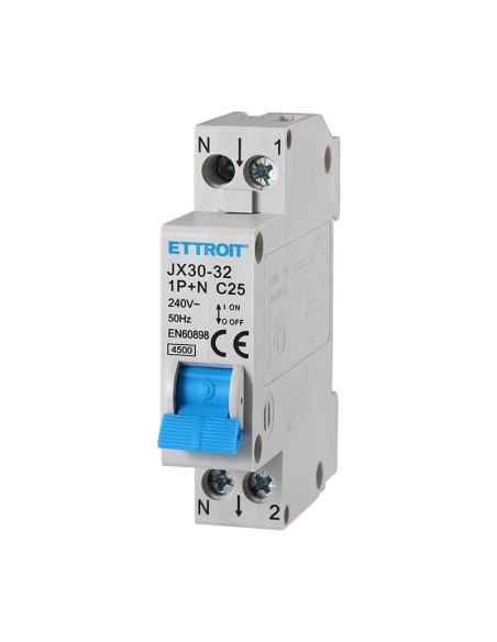 Thermisch-magnetische vermogenschakelaar 1P+N, 1 module, 240Vac, 25A, bocht C, 4,5KA - Ettroit JX152540