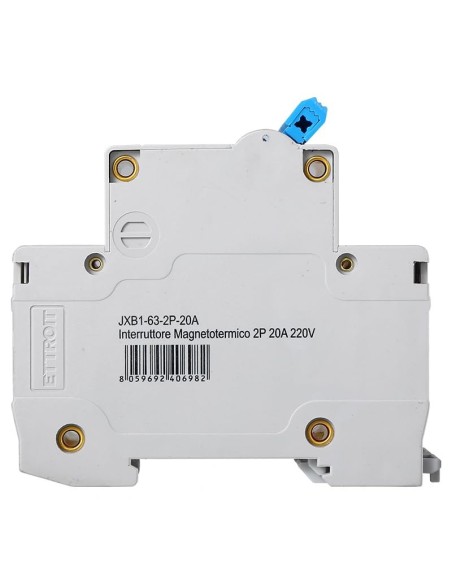 Disjoncteur magnétothermique 2P, 2 modules, 240Vac, 20A, courbe C, 6KA - Ettroit JX122060