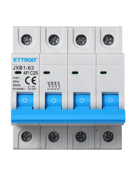 Interruttore magnetotermico 4P, 4 moduli, 415Vac, 25A, curva C, 6KA - Ettroit JX142560