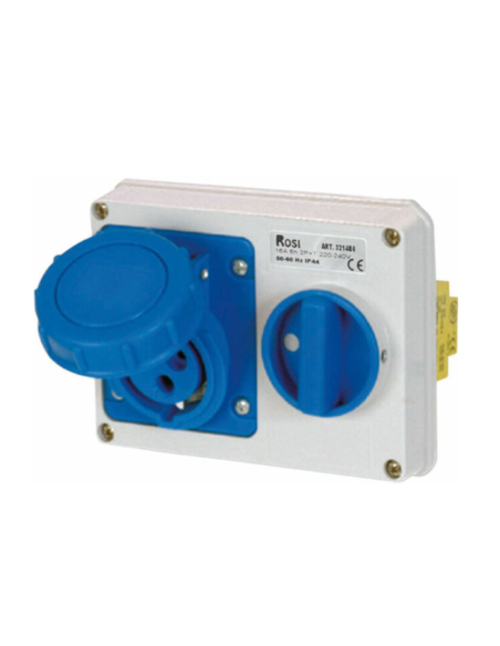 Presa interbloccata orizzontale con sezionatore, ad incasso, 230V, 3 poli, 32A, IP54 - Rosi 14.3234B6-I