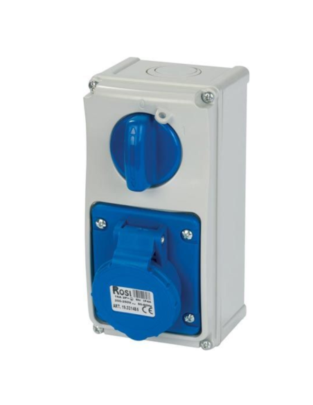 Vertical interlocked socket outlet with disconnect switch, with bottom, 230V, 3 poles, 32A, IP54 - Rosi 19.3234B6