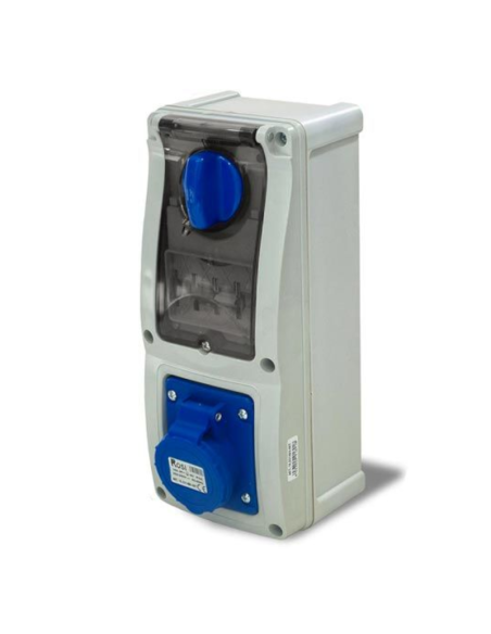 Vertical interlocked socket outlet, with base, with thermal-magnetic circuit breaker, 230V, 3 poles, 16A, IP54-Rosi 16.3214B6MT