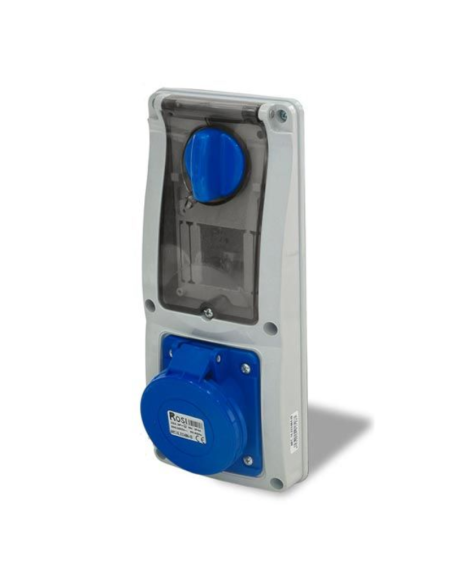 Base de enchufe bloqueada con interruptor seccionador, empotrada, con carril DIN, 230V, 3 polos, 32A, IP54 - Rosi 16.3234B6-ID
