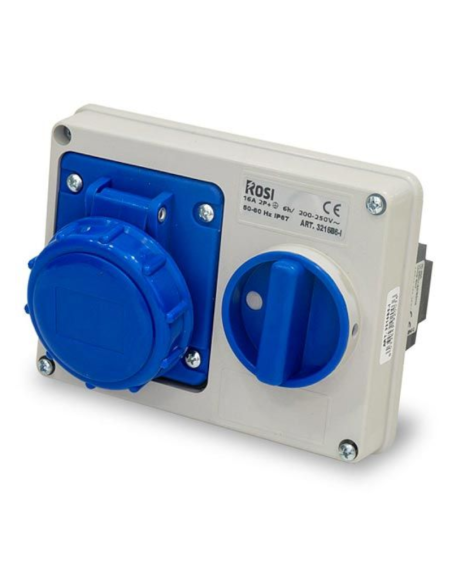 Presa interbloccata orizzontale con sezionatore, ad incasso, 230V, 3 poli, 16A, IP67 - Rosi 14.3216B6-I