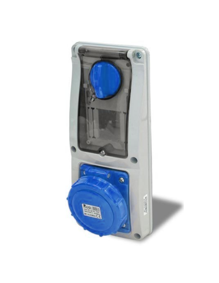 Toma de corriente con enclavamiento e de desconexión, montaje empotrado,con carril DIN,230V, 3 polos,16A,IP67-Rosi 16.3216B6-ID