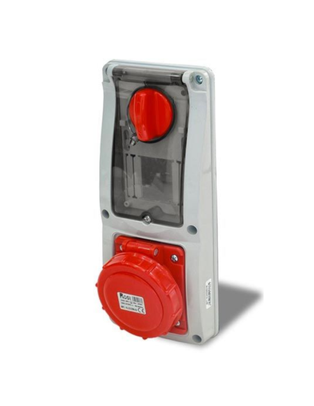 Vertikale verriegelte Steckdose mit Trennschalter, Unterputz, mit DIN-Schiene, 380V, 4-polig, 16A, IP67 - Rosi 16.3316R6-ID