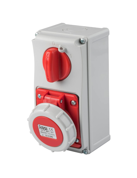 Vertikale verriegelte Steckdose mit Trennschalter, mit Boden, 380V, 5 Pole, 16A, IP67 - Rosi 19.3416R6