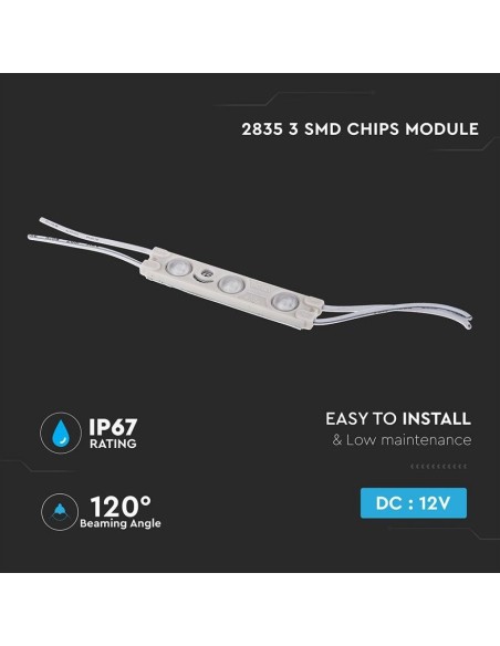 SMD2835 LED-Modul, 3 Leds, 12Vdc, 1W, rot, IP67 - V-TAC VT-28353 5121