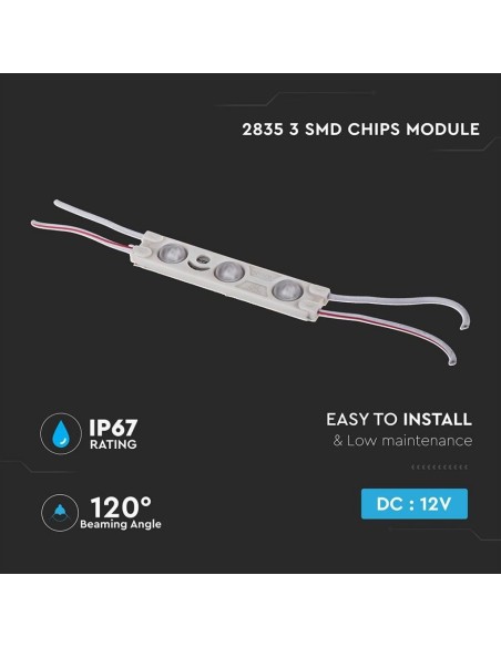 SMD2835 LED-Modul, 3 Leds, 12Vdc, 1W, kaltweiß 6000K, IP67 - V-TAC VT-28353 5120
