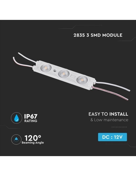 SMD2835 LED-Modul, 3 Leds, 12Vdc, 1.5W, blau, IP67 - V-TAC VT-28356 5127