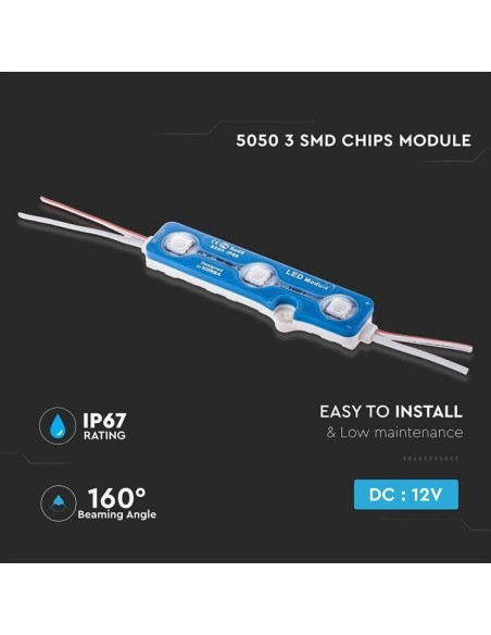 SMD5050 LED-Modul, 3 Leds, 12Vdc, 0.72W, blau, IP67 - V-TAC VT-50503 5118