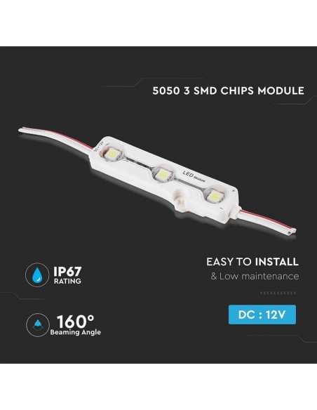 SMD5050 LED-Modul, 3 Leds, 12Vdc, 0.72W, kaltweiß 6000K, IP67 - V-TAC VT-50503 5116