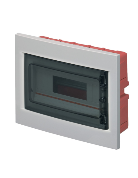 Verzonken schakelbord, 12 modules, met 6x10mm aansluitblok, grijs, IP40, gerookte polycarbonaat deur - Elettrocanali EC63012E