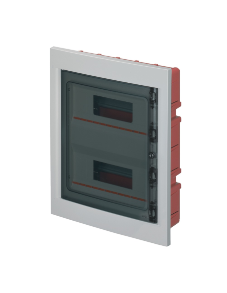 Verzonken schakelbord, 24 (2x12) modules, met 6x10mm aansluitblok, grijs, IP40, deur polycarbonaat - Elettrocanali EC63024E