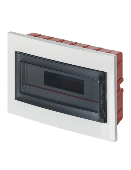 Tableau de distribution encastré, 18 modules, bornier 6x10mm, blanc, IP40, porte en polycarbonate - Elettrocanali EC63018BE