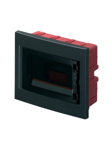 Cuadro eléctrico empotrable, 8 módulos, bloque terminales 6x10mm, negro, IP40, puerta policarbonato - Elettrocanali EC63008NE
