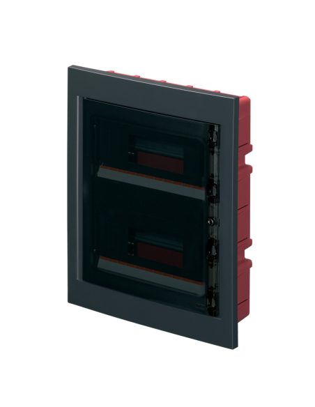 Tableau de distribution encastré, 24 (2x12) modules, bornier 6x10mm, noir, IP40, porte polycarbonate - Elettrocanali EC63024NE
