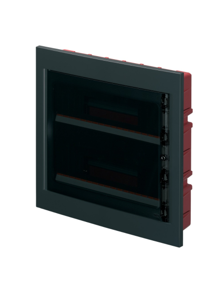 Tableau de distribution encastré, 36 (2x18) modules, bornier 6x10mm, noir, IP40, porte polycarbonate - Elettrocanali EC63036NE