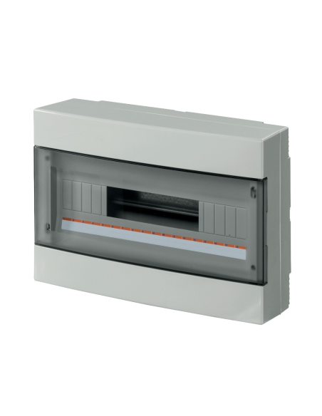 Cuadro de superficie, 18 módulos, bornes 6x10mm, gris, IP40, puerta reversible ahumada - Elettrocanali EC60018E